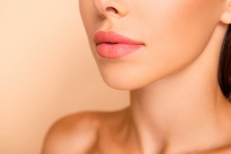 Woman close up with beautiful lips